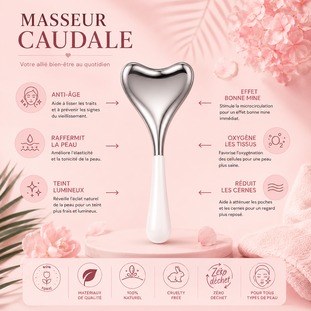 Masseur caudal gua sha thermothérapie & cryothérapie - Effet froid - Décongestionne, raffermit, anti-cernes, anti-poches