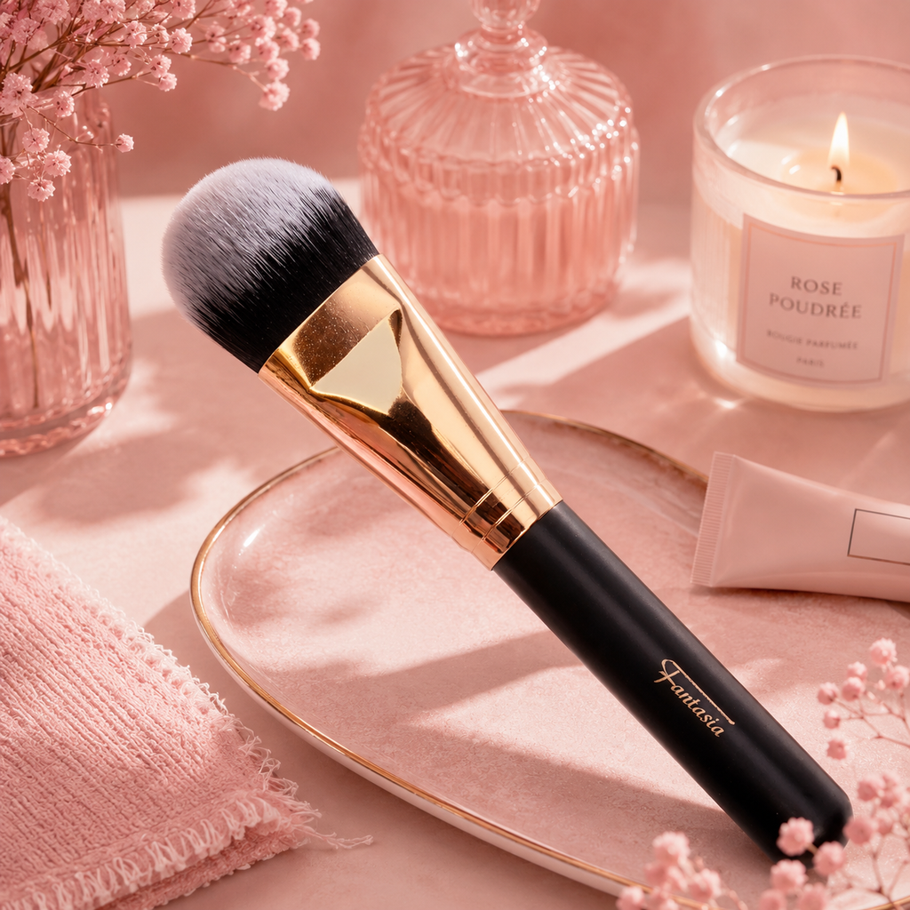 Pinceau à maquillage avec virole couleur cuivre