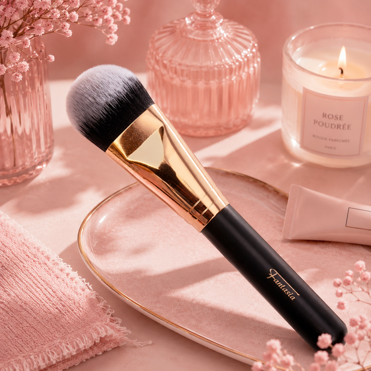 Pinceau à maquillage avec virole couleur cuivre