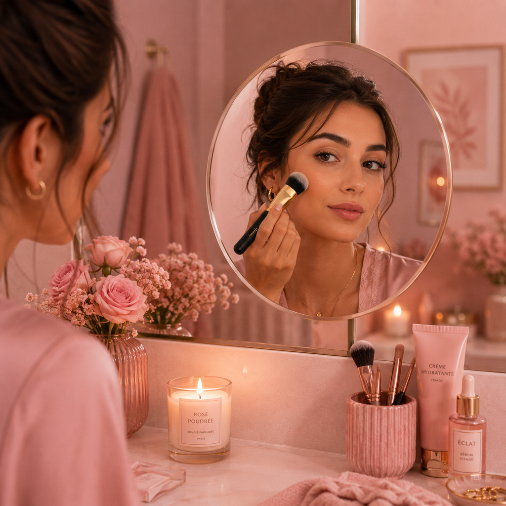 Pinceau à maquillage avec virole couleur cuivre
