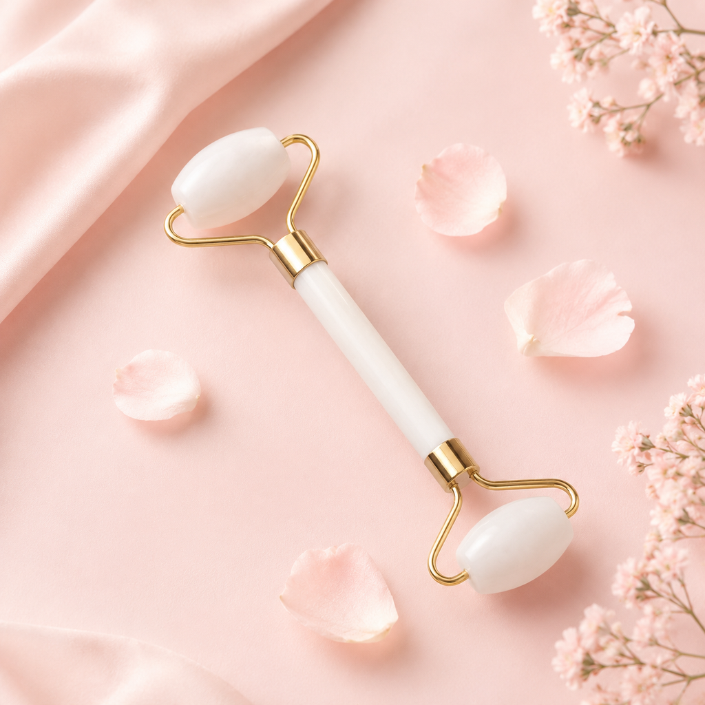 Roll-on visage en pierre de Jade Blanc + housse en lin