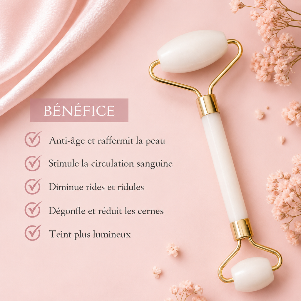 Roll-on visage en pierre de Jade Blanc + housse en lin