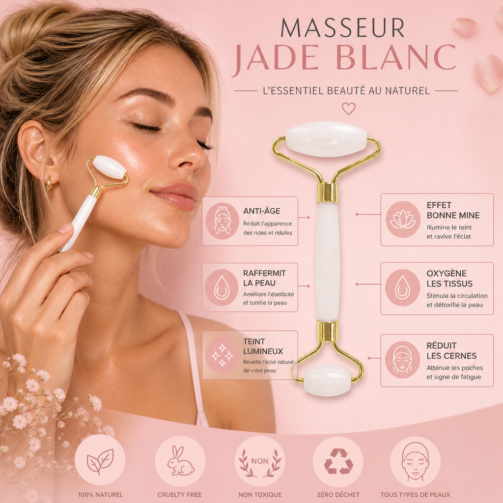 Roll-on visage en pierre de Jade Blanc + housse en lin