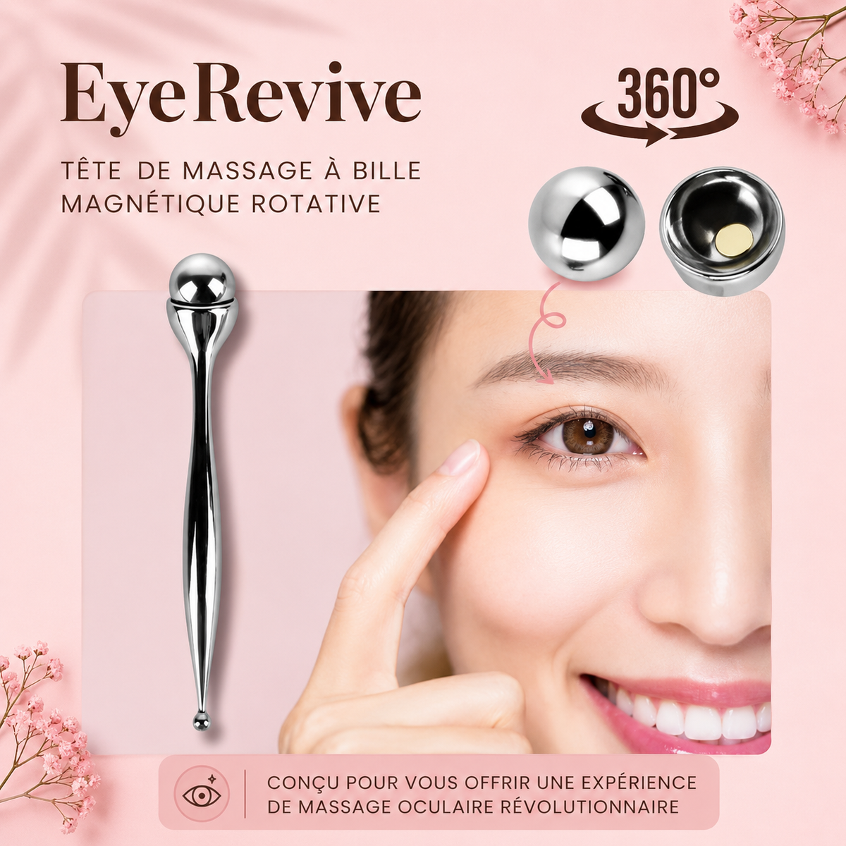 Roller massage EyeRevive360 visage et contour des yeux - Anti-cernes, anti-poches