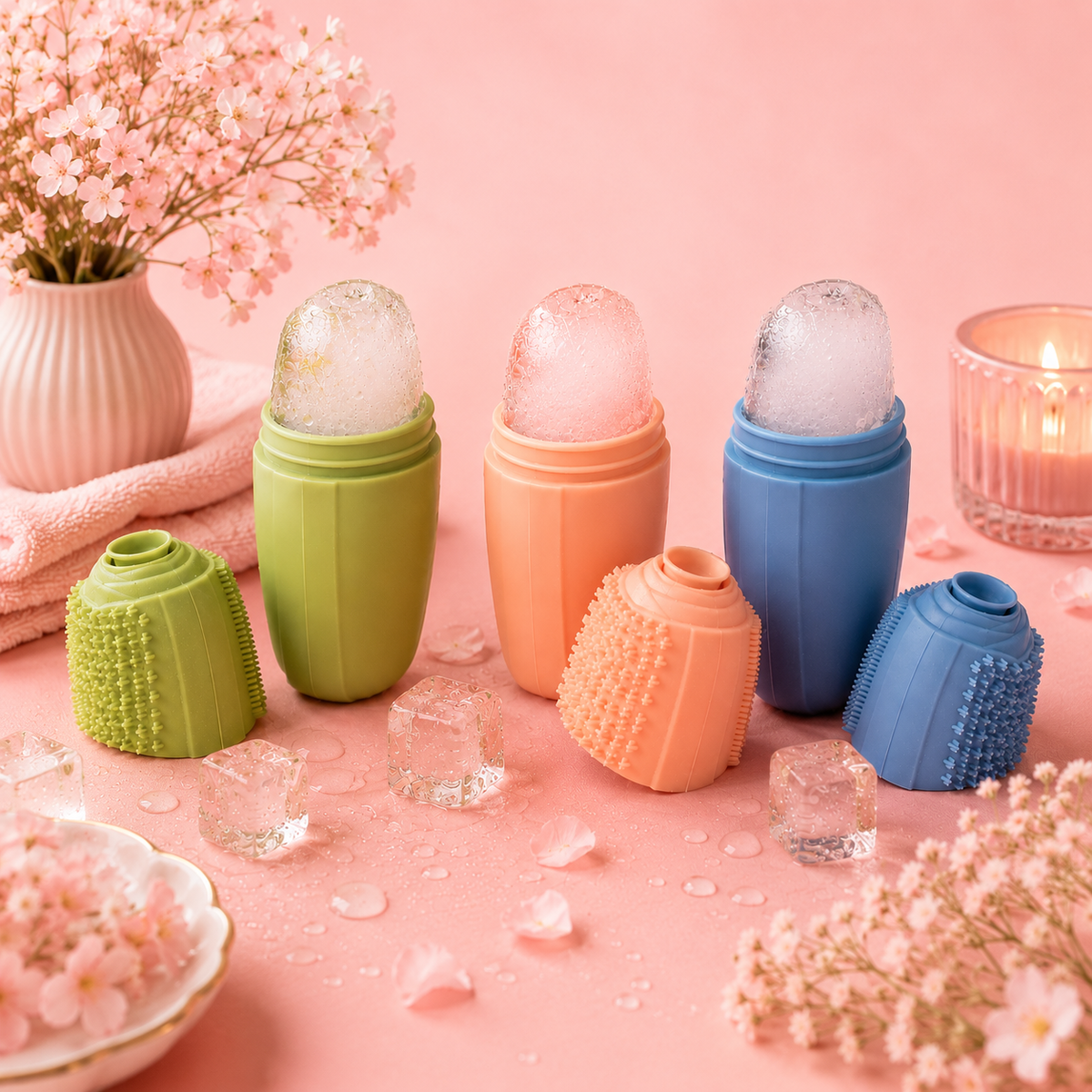 Rouleau de glace en silicone pour le visage