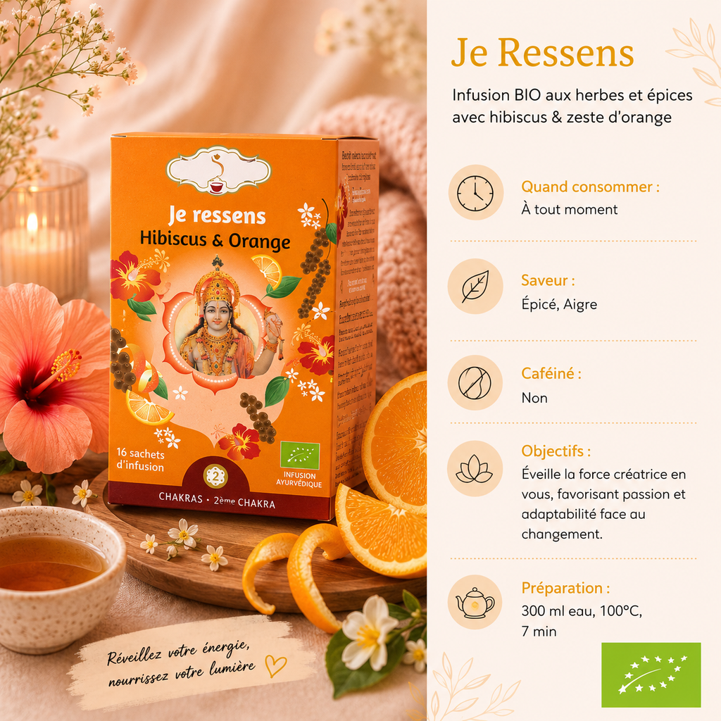 Tisane matinale "JE RESSENS" - Éveille les sens, inspire la créativité, l'imagination et la passion - 2e chakra