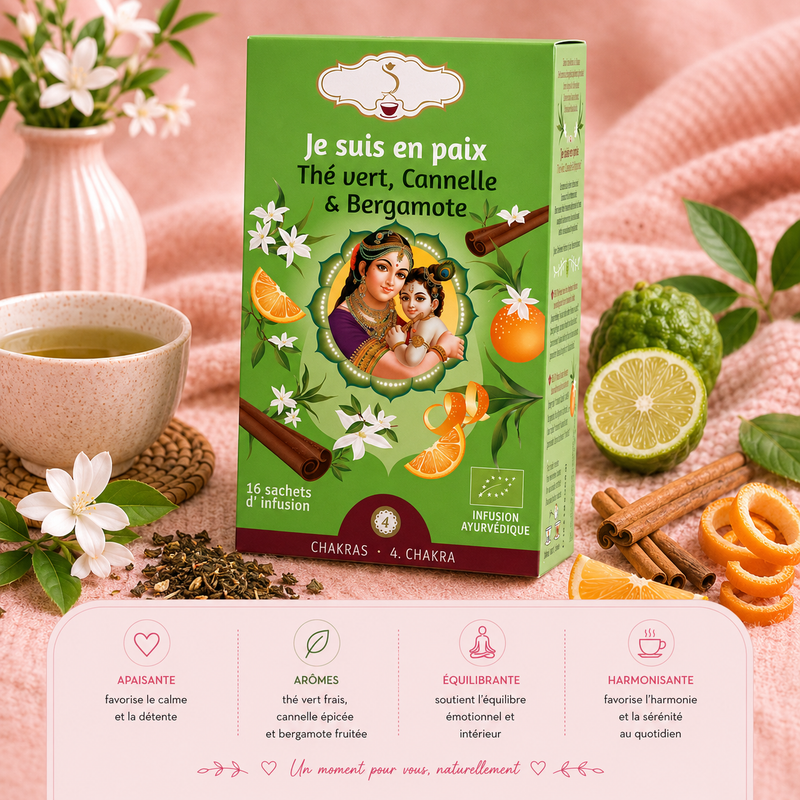 Tisane matinale "JE SUIS EN PAIX" - Favorise la joie, la dévotion, l'estime de soi et la reconnaissance - 4e chakra