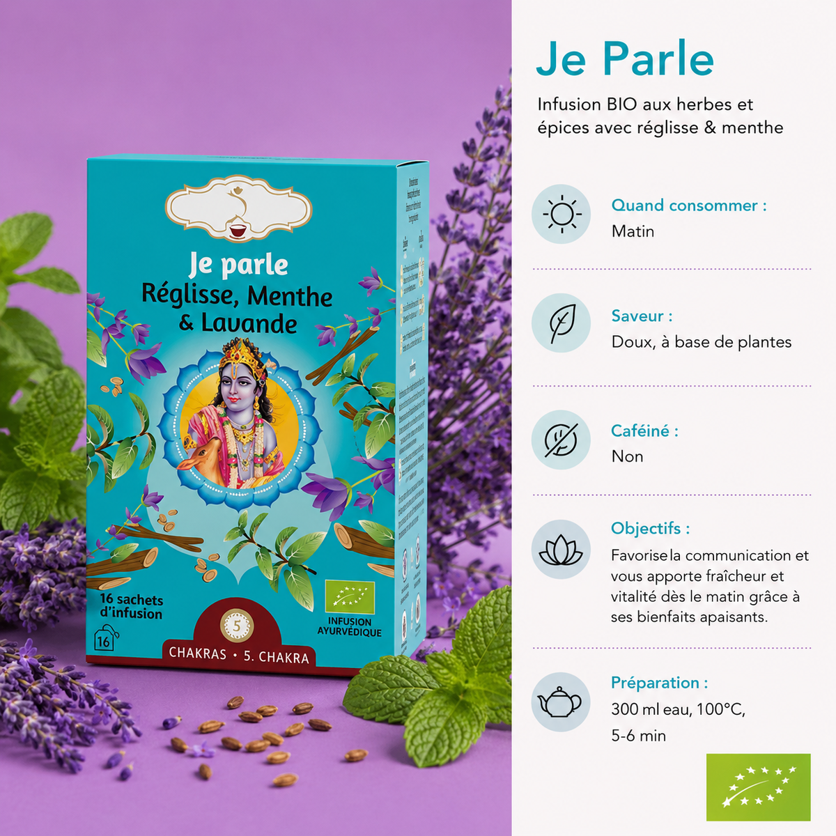 Tisane matinale "JE PARLE" - Moment de détente et de stabilité - 5e chakra