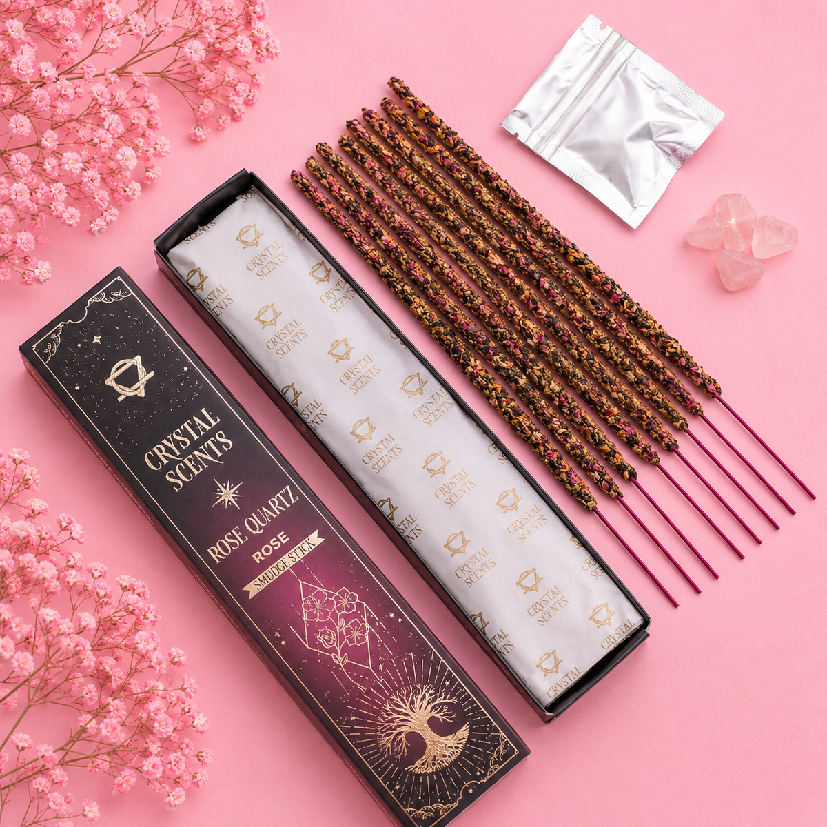 Encens de purification au Quartz rose - Rose