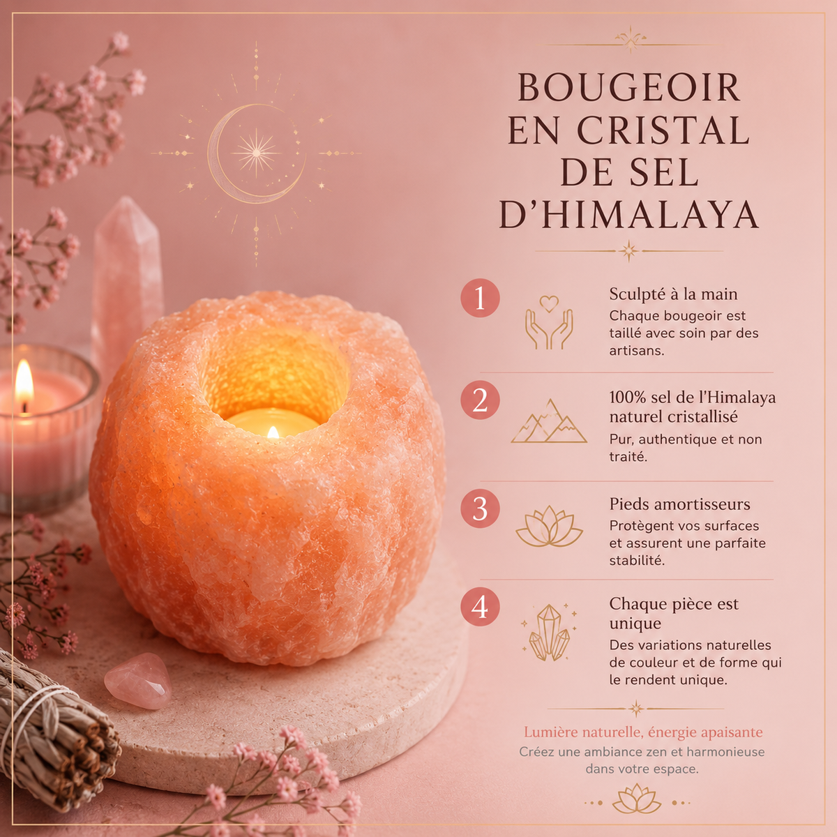 Bougeoir sel de l'Himalaya - Forme brute rock - 1 kg