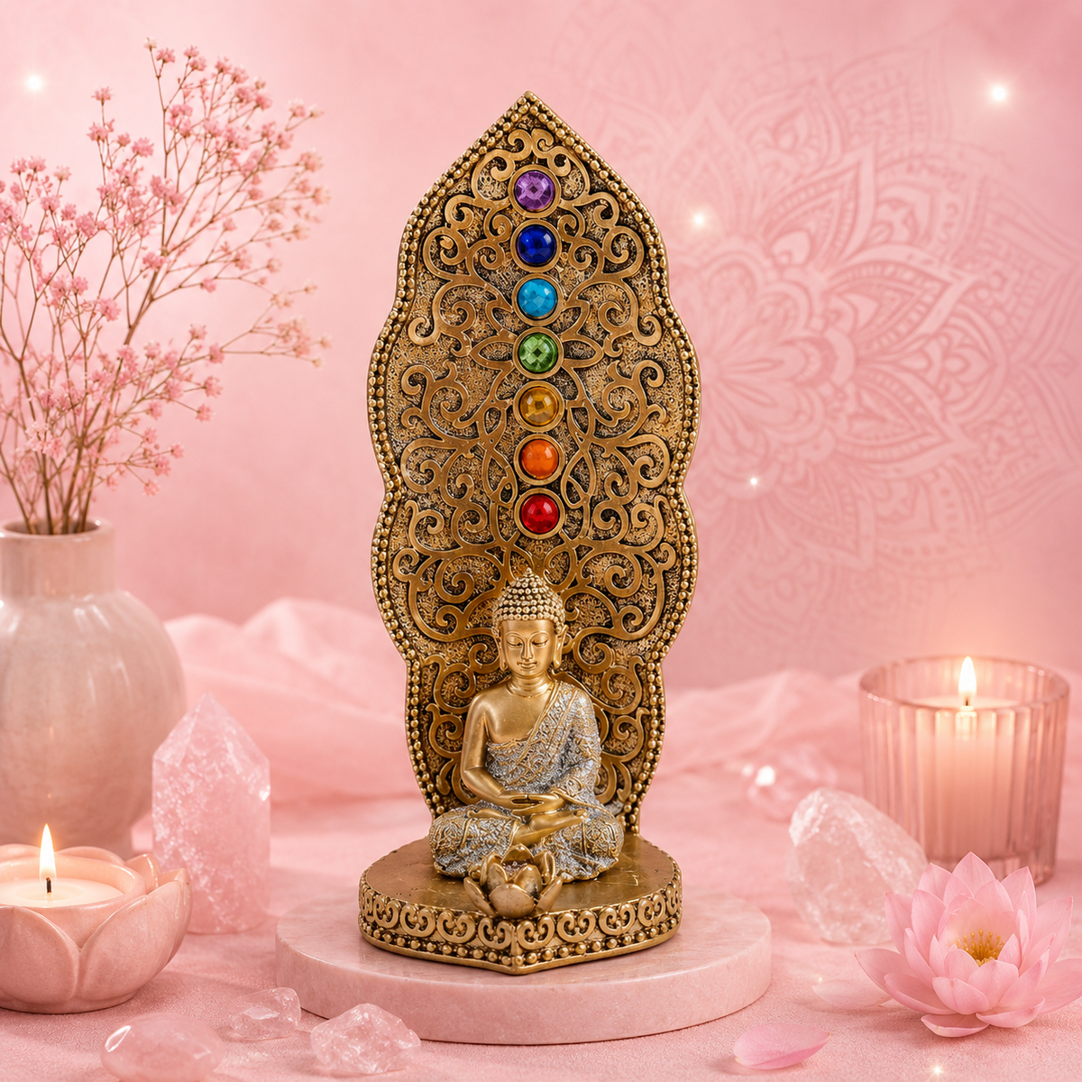 Porte-Encens Bouddha Chakras – Doré ou Argenté