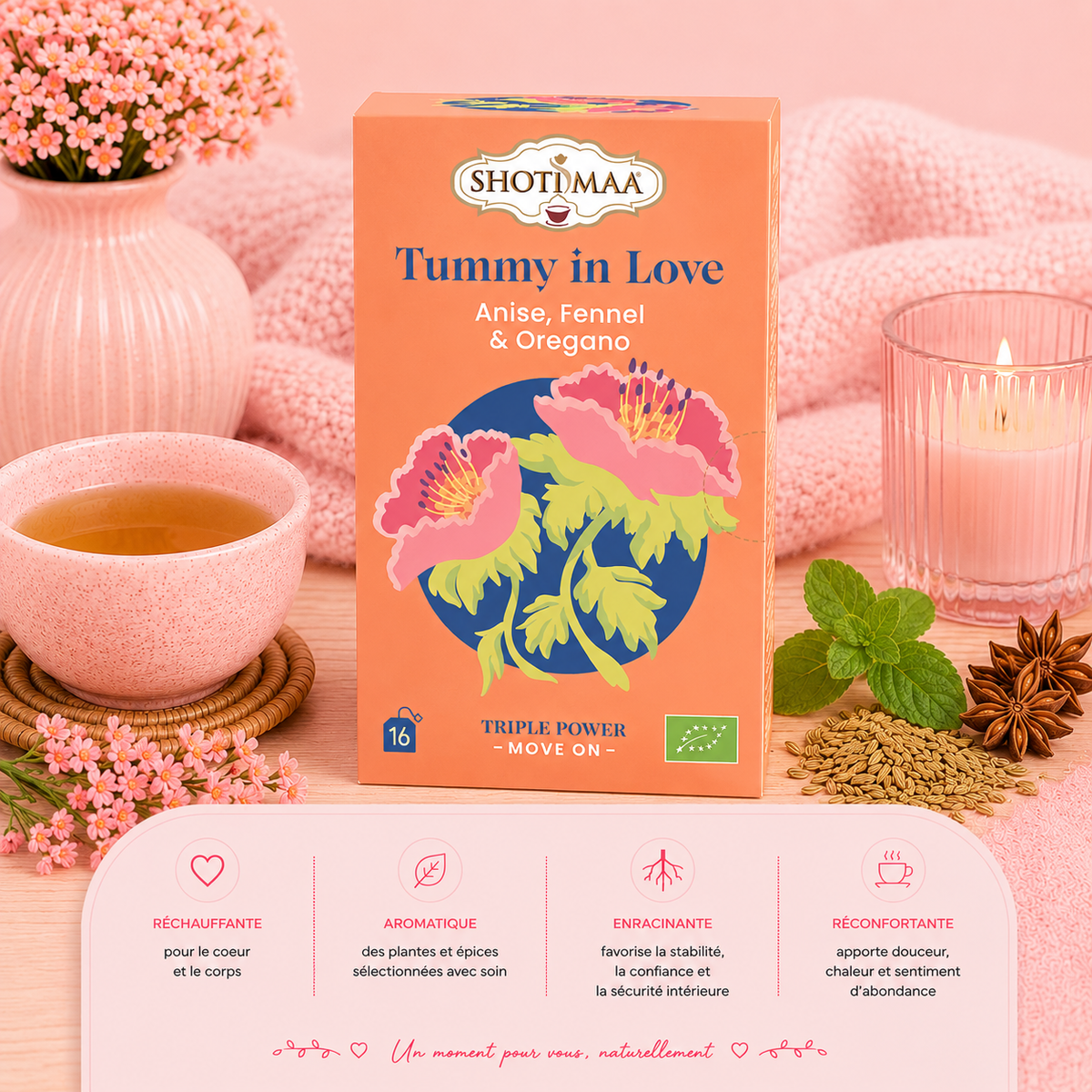 Tisane "TUMMY IN LOVE" - Digestive, réconfortante, apaise le ventre, favorise la digestion et apporte chaleur et légèreté