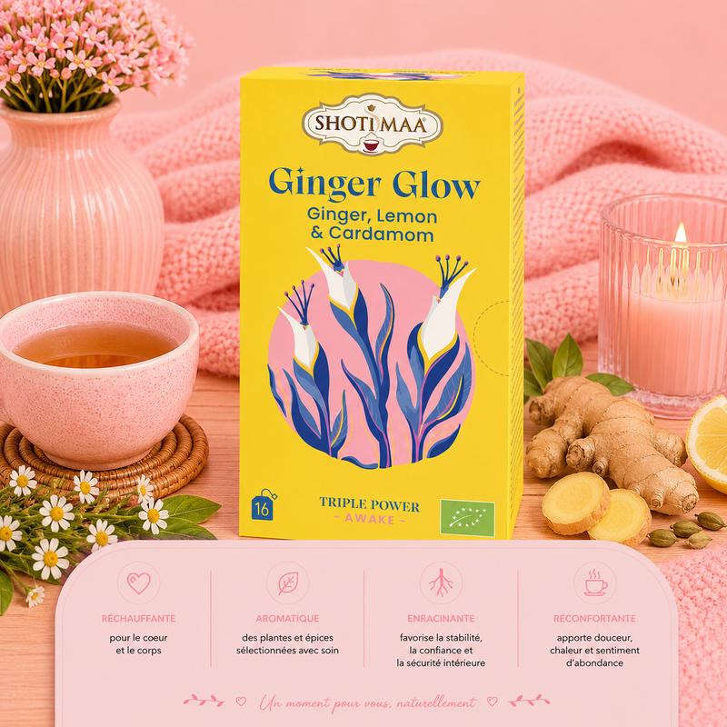 Tisane "GINGER GLOW" - Revitalise l'organisme, équilibre la digestion & redonne énergie et vitalité