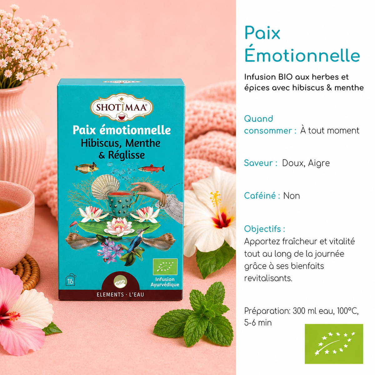 Tisane "PAIX ÉMOTIONNELLE" - Eau - Apaisante & réconfortante - Terreuse & parfumée