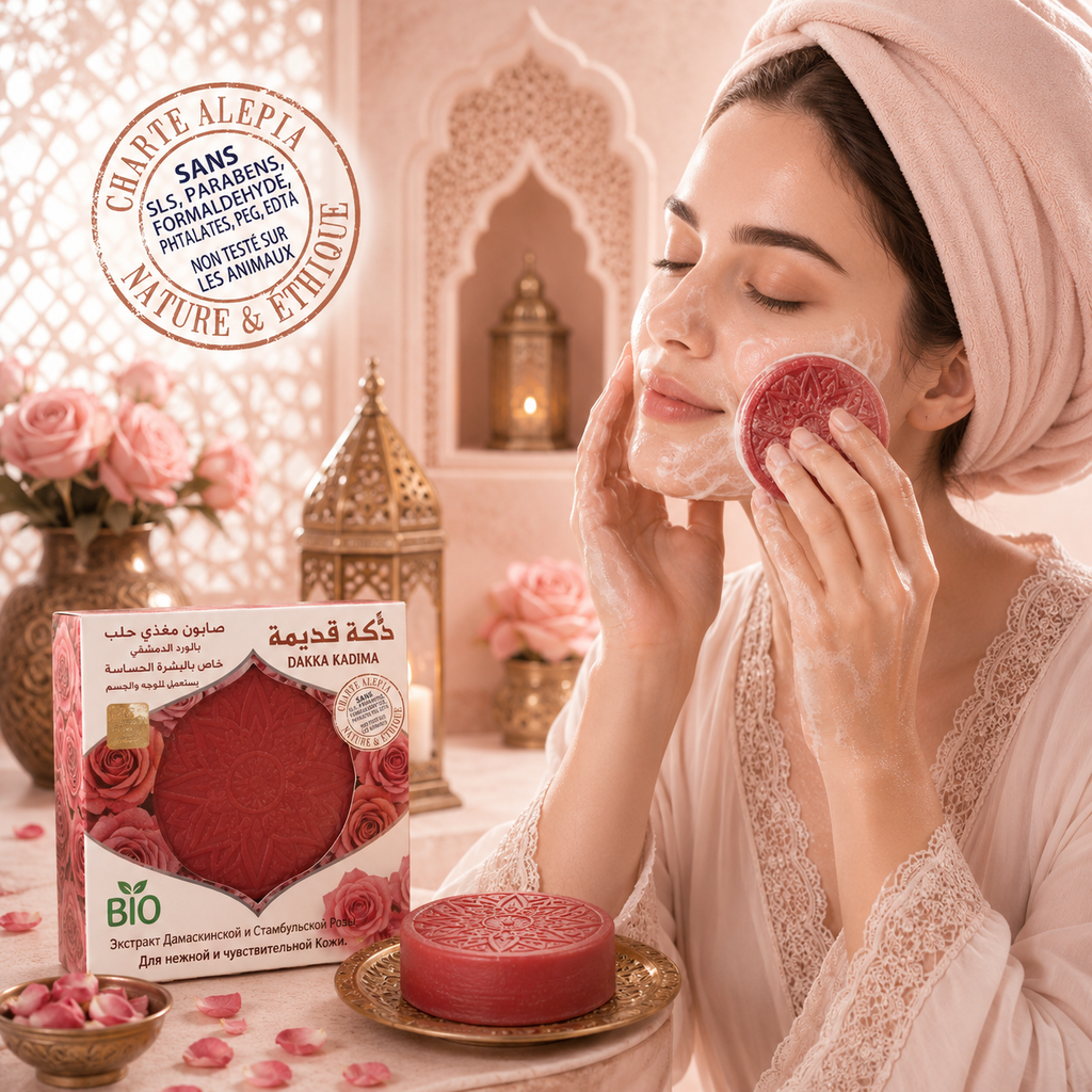 Savon d'Alep ROSE DE DAMAS ET ISTANBUL avec corde - 150 g