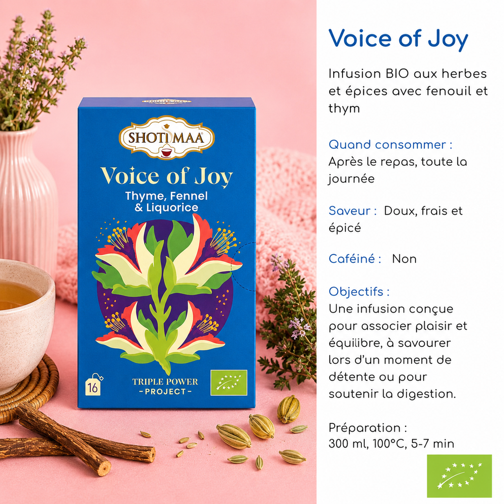 Tisane "VOICE OF JOY" - Idéale pour soutenir la digestion et offrir un moment gourmand de bien-être