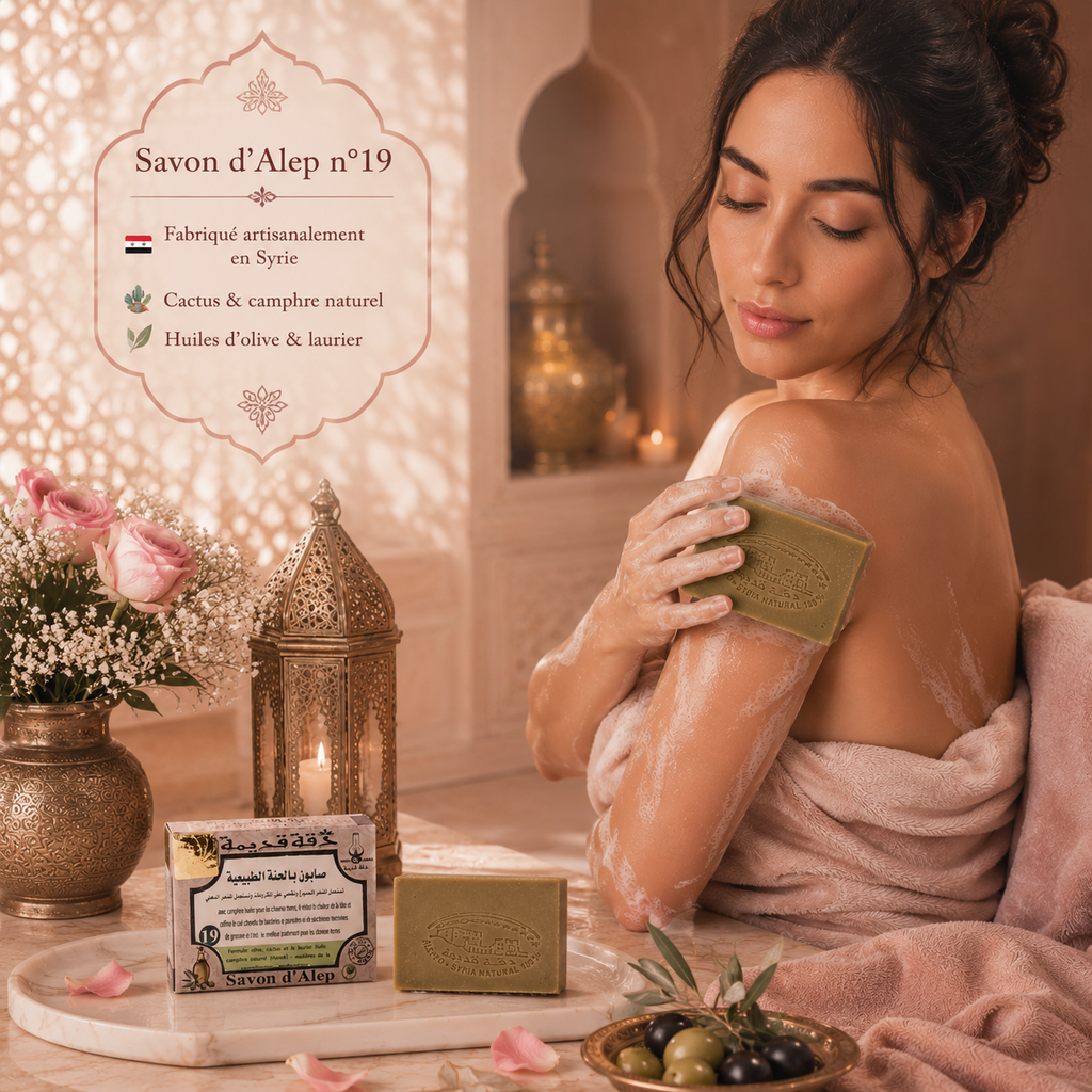 Savon d'Alep n° 19 - CACTUS & CAMPHRE - Anti-poux, cheveux gras et teints - 100 g