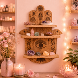 Étagère murale forme Main de Hamsa en bois de manguier (48x10x60 cm)