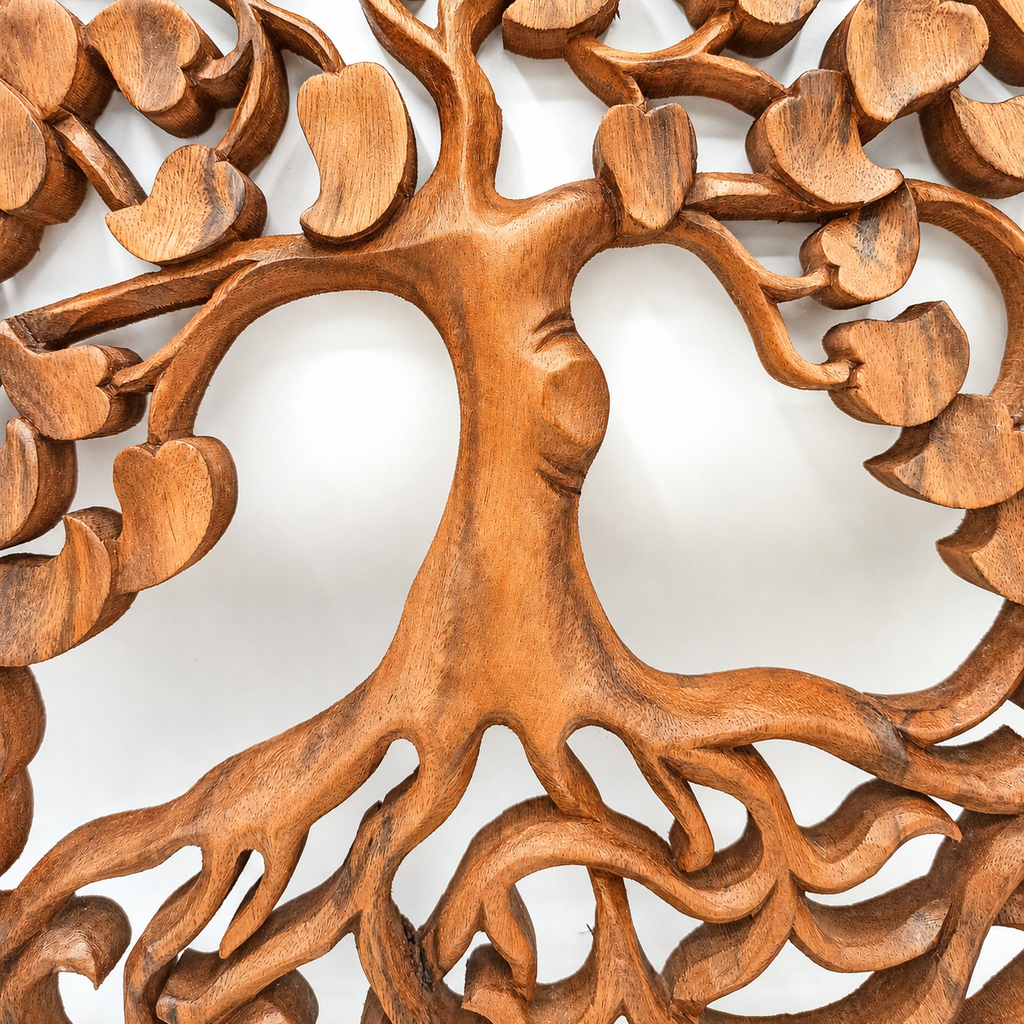 Panneau décoratif en bois sculpté balinais - Arbre de vie (3 variantes)