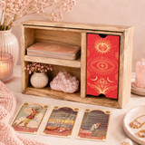 Boîte de tarot à 3 compartiments avec porte-cartes en bois de manguier