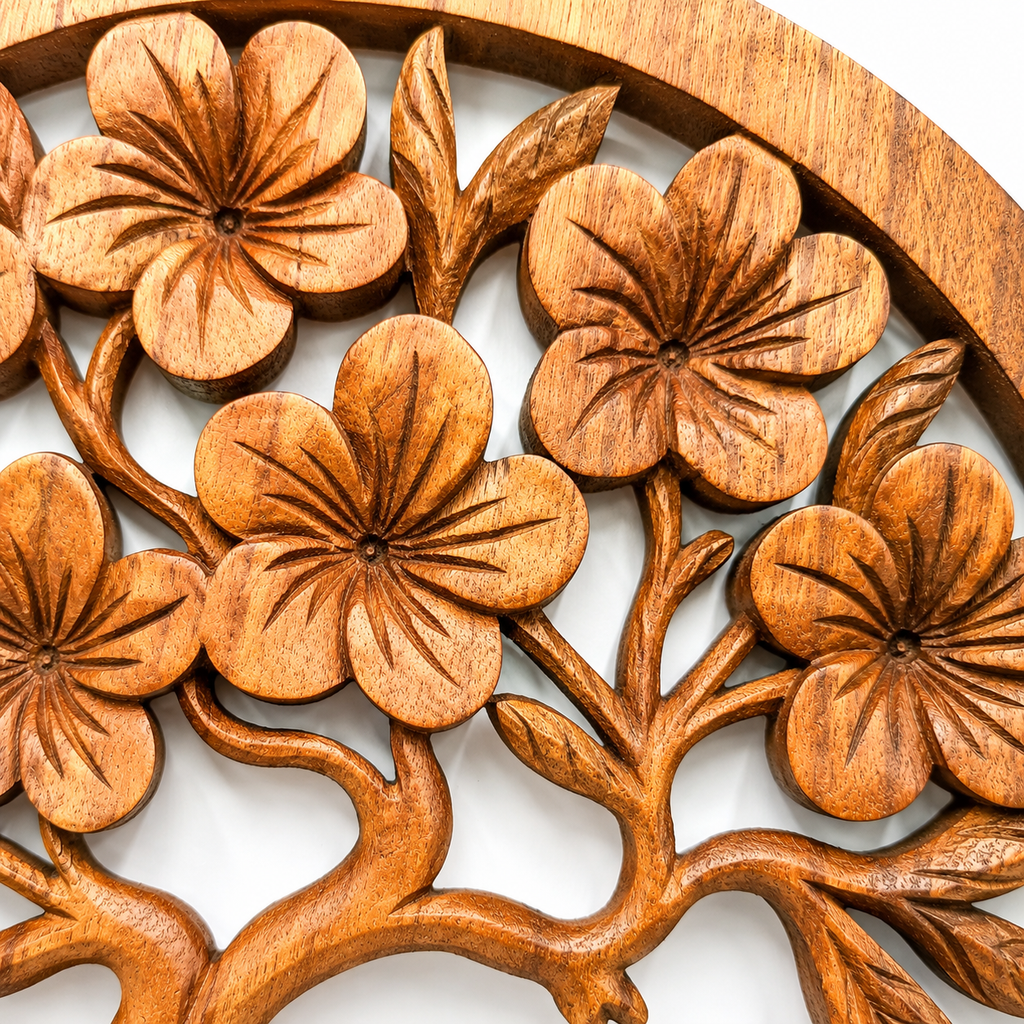 Panneau décoratif en bois sculpté balinais - Arbre de vie (3 variantes)