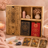 Boîte de tarot à 4 compartiments avec porte-cartes en bois de manguier