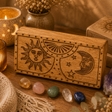 Boîte sculptée Soleil & Lune en bois de manguier