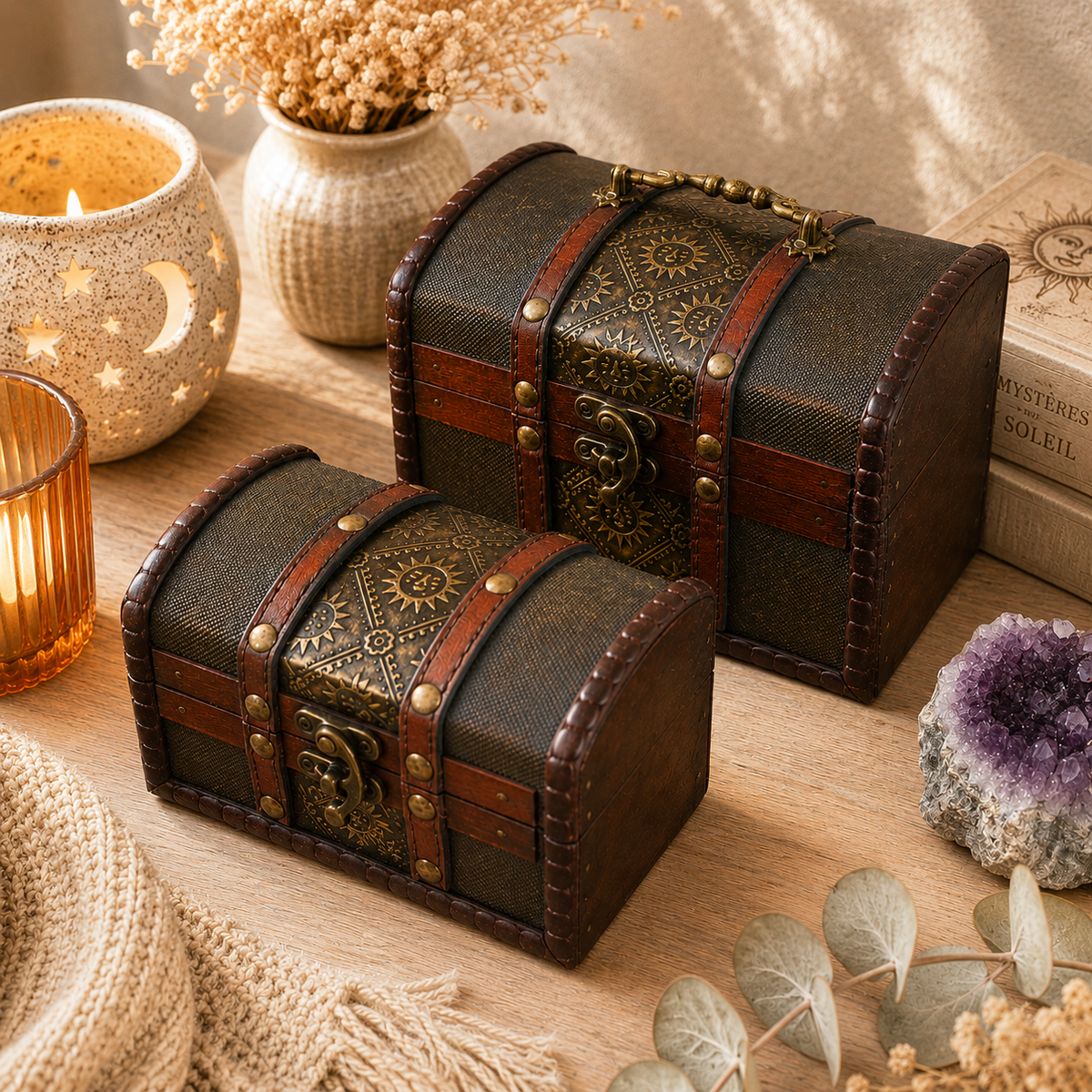 Boîte style colonial - Set de 2 - Imp. Métallique (18 x 10,5 x 11 cm)