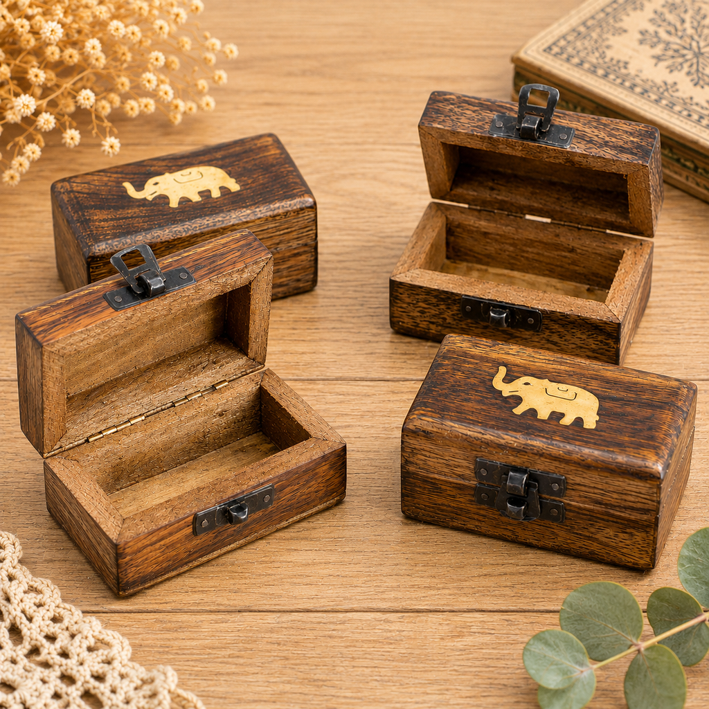 Mini boîte trésor en bois de manguier - Éléphant porte-bonheur