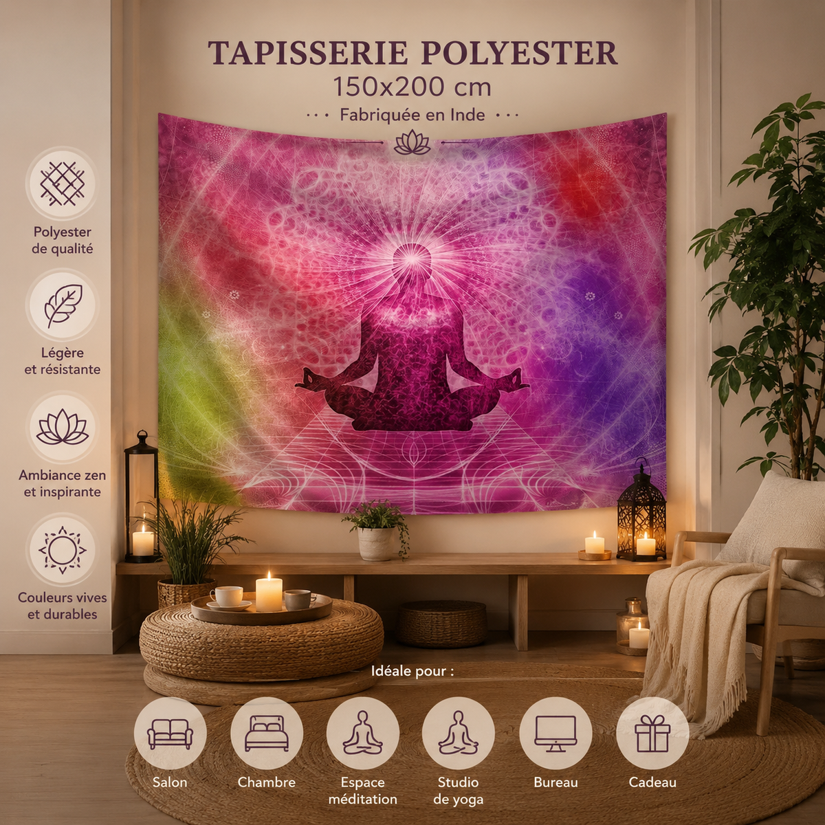Tapisserie murale Méditation & énergie cosmique - 150 x 200 cm