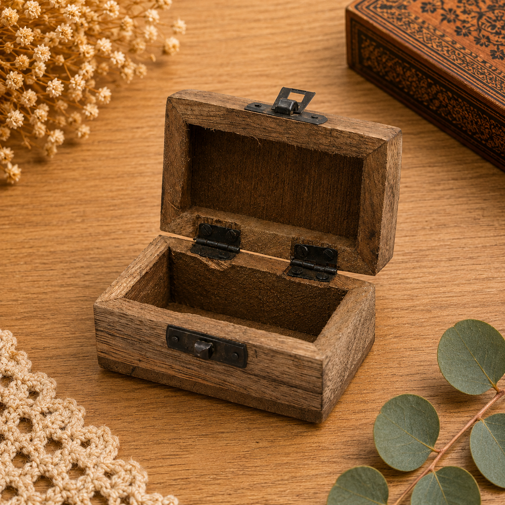 Mini coffret rituel en bois de manguier - Motifs slaves blanc délavé