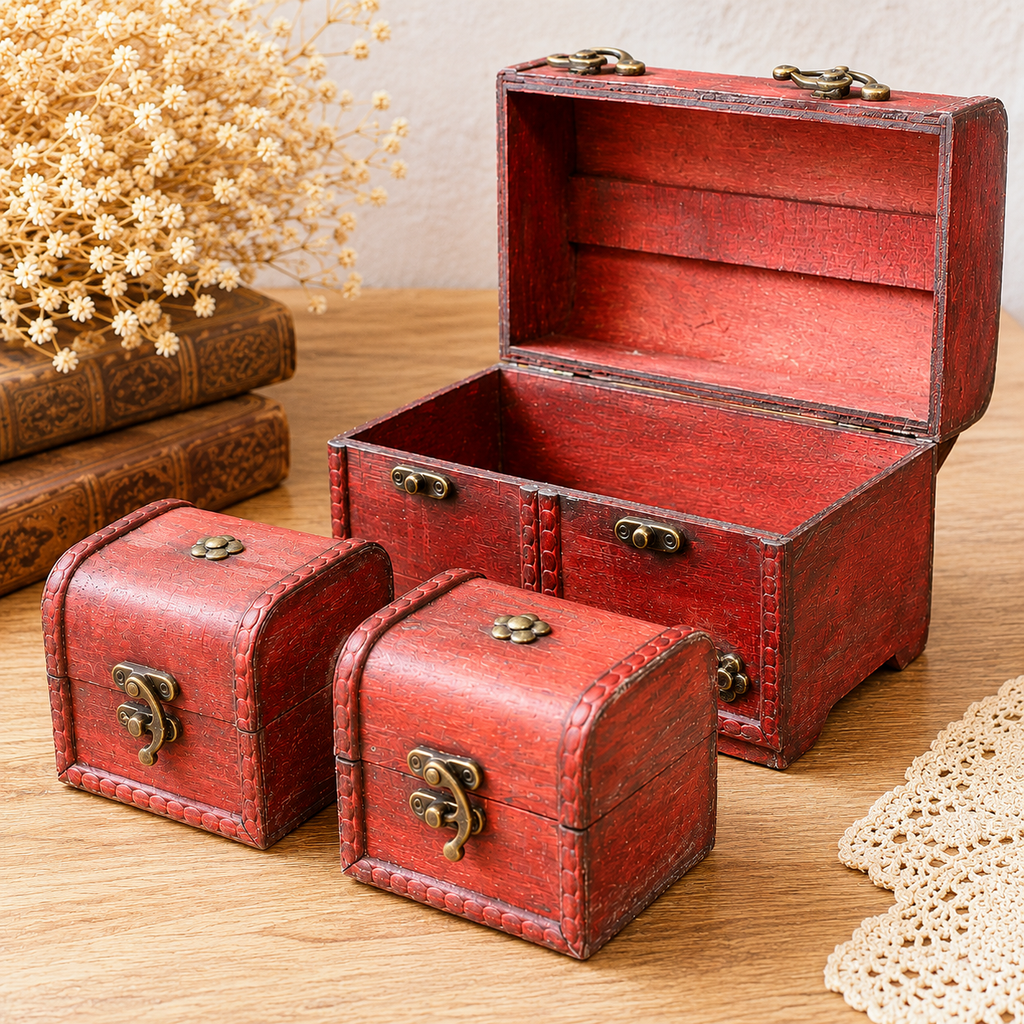 Set de 3 coffres Classiques - Bois rouge antique