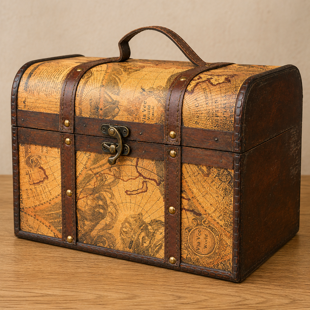 Set de 3 coffres Vintage "Vieille carte" Rouge - Esprit aventurier & fabrication artisanale