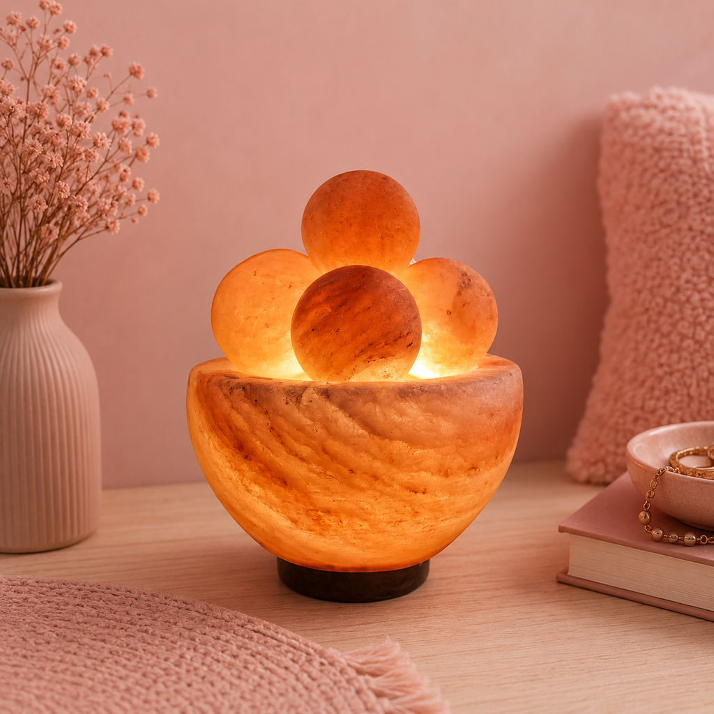 Lampe sel de l'Himalaya avec 4 boules de massage - 12 à 14 cm