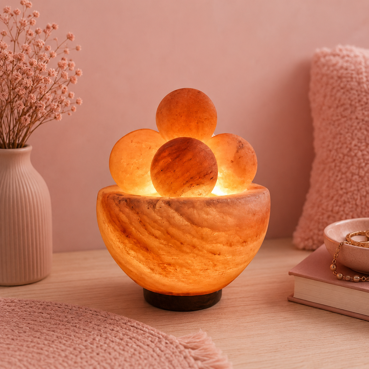 Lampe sel de l'Himalaya avec 4 boules de massage - 12 à 14 cm