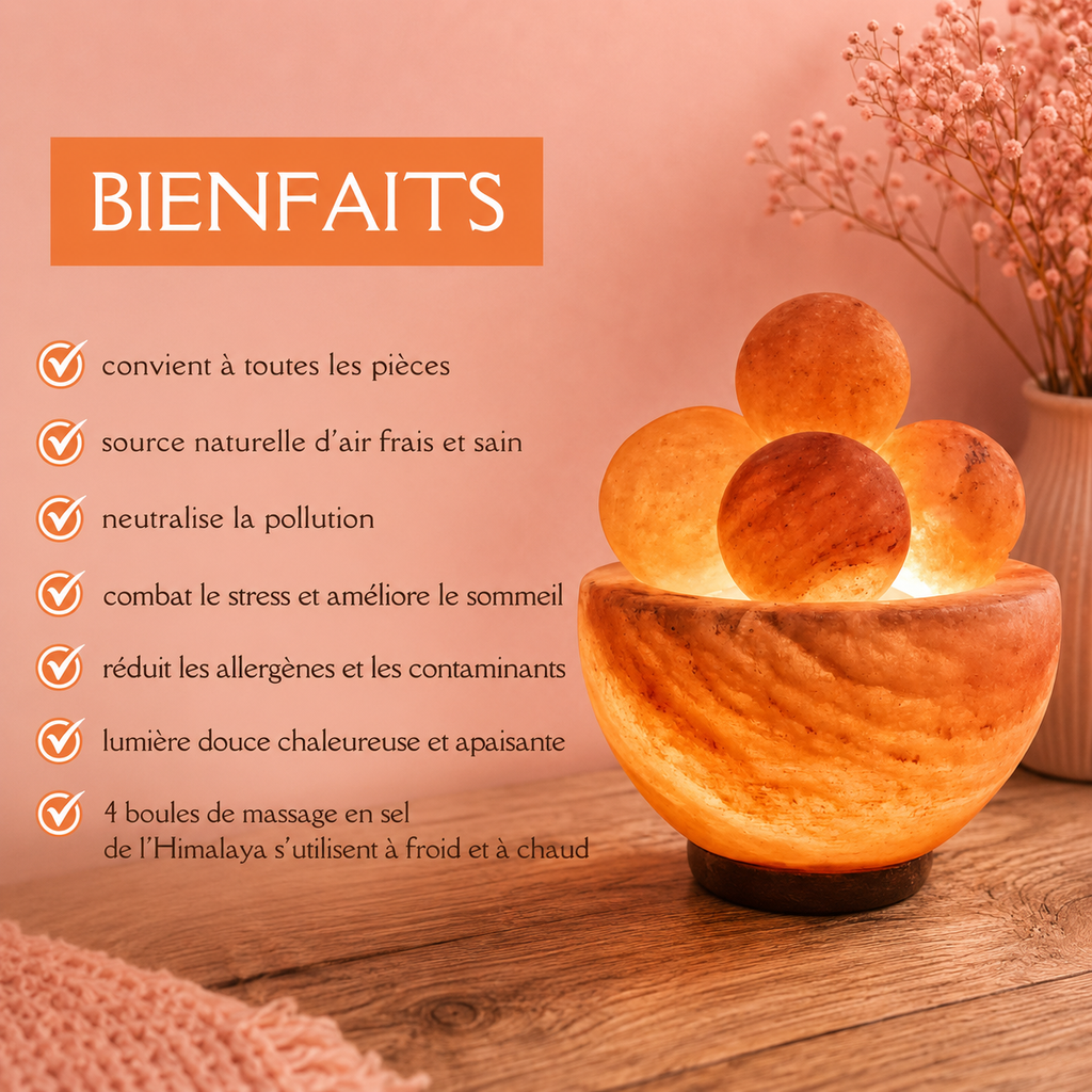 Lampe sel de l'Himalaya avec 4 boules de massage - 12 à 14 cm
