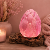 Lampe artisanale d'Indonésie lueur flottante, base en bois - Fleur de lotus craquelée