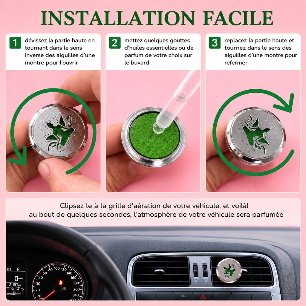 Diffuseur de parfum et huile essentielle pour voiture Clip'Arôme - Plusieurs modèles – 30 mm
