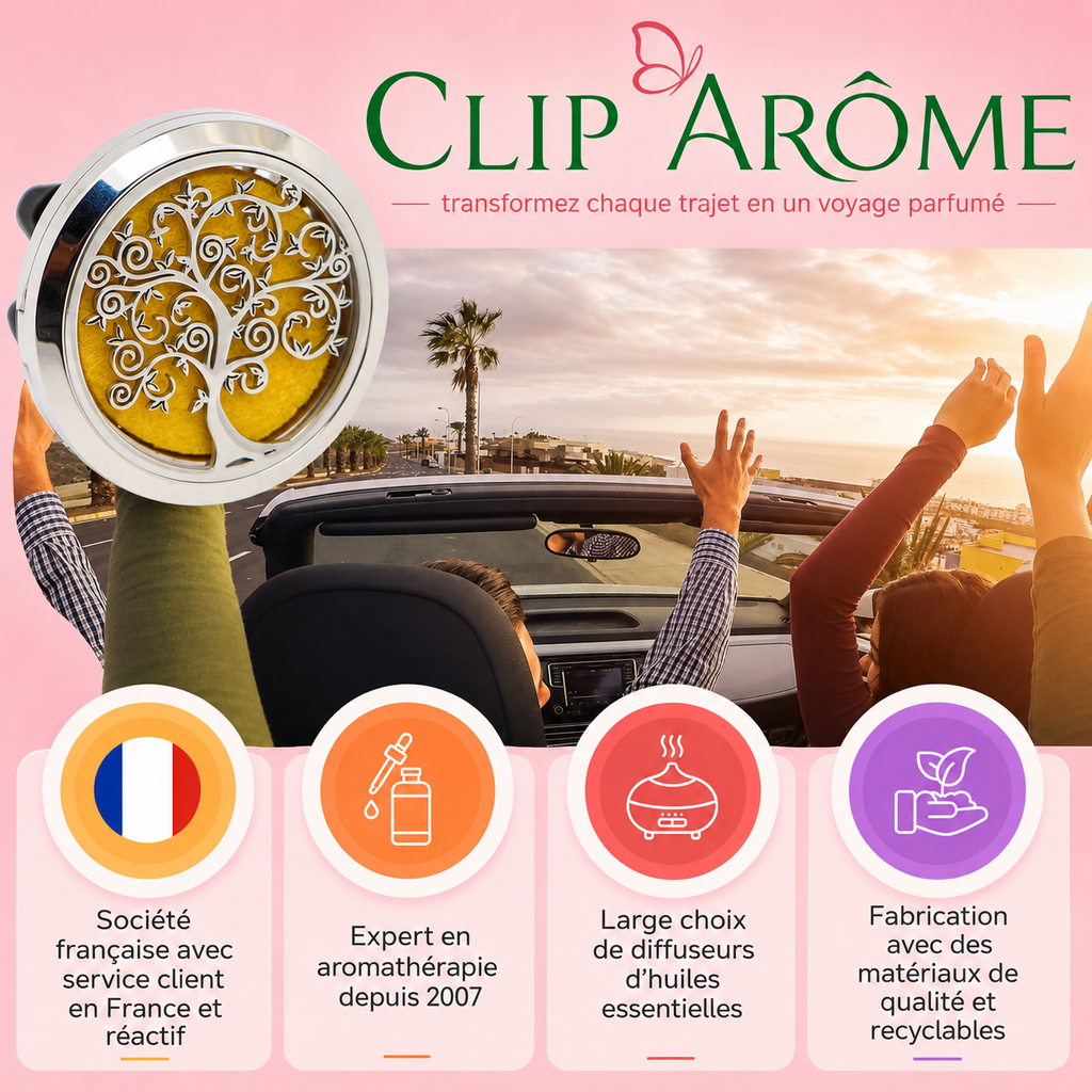 Diffuseur de parfum et huile essentielle pour voiture Clip'Arôme - Plusieurs modèles – 30 mm