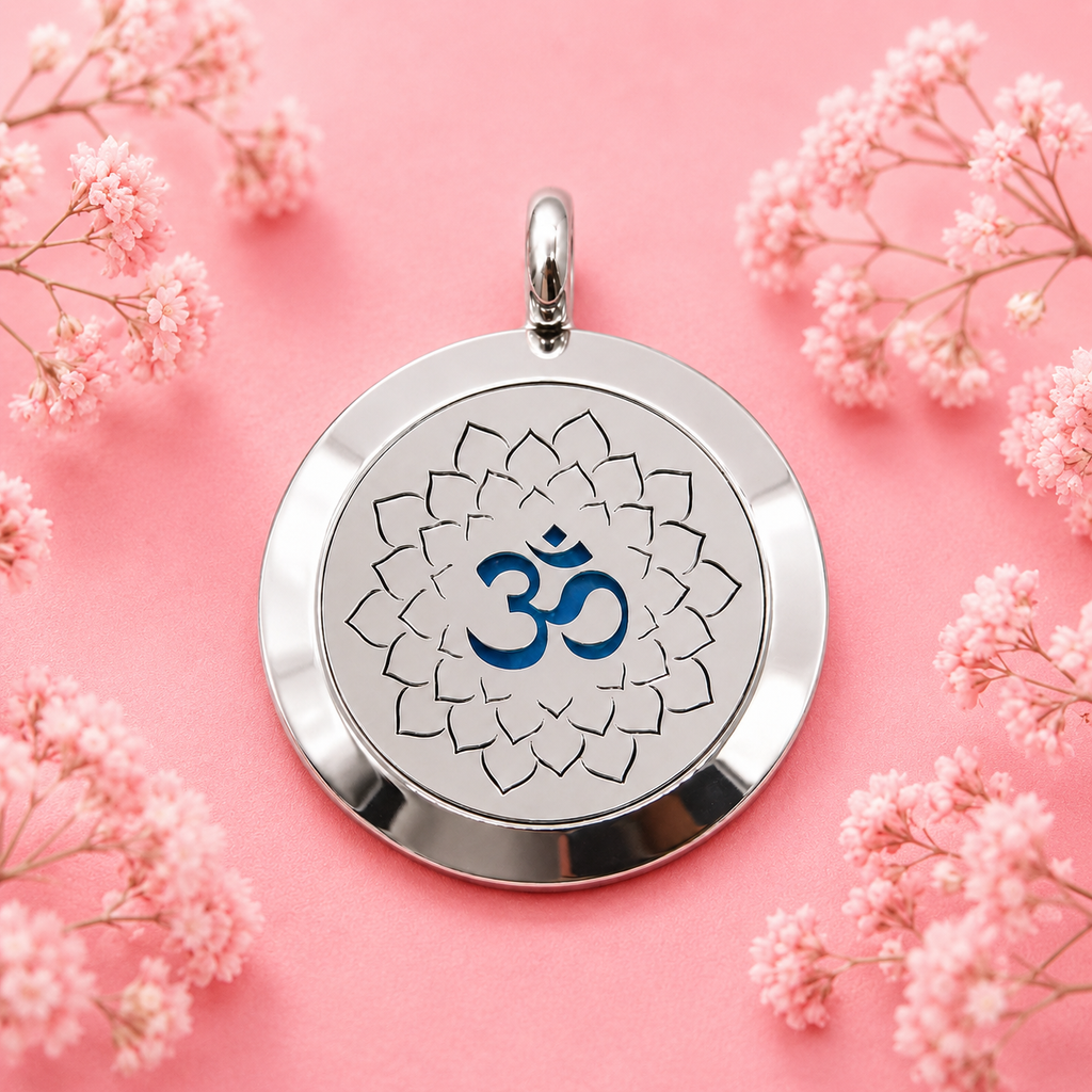 Collier diffuseur parfum et huiles essentielles en inox – AUM - 25 mm