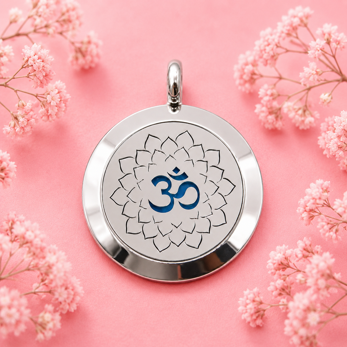 Collier diffuseur parfum et huiles essentielles en inox – AUM - 25 mm