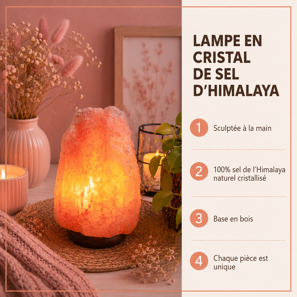 Lampe sel de l'Himalaya sphère sur USB - de 10 à 14 cm x de 17 à 23 cm