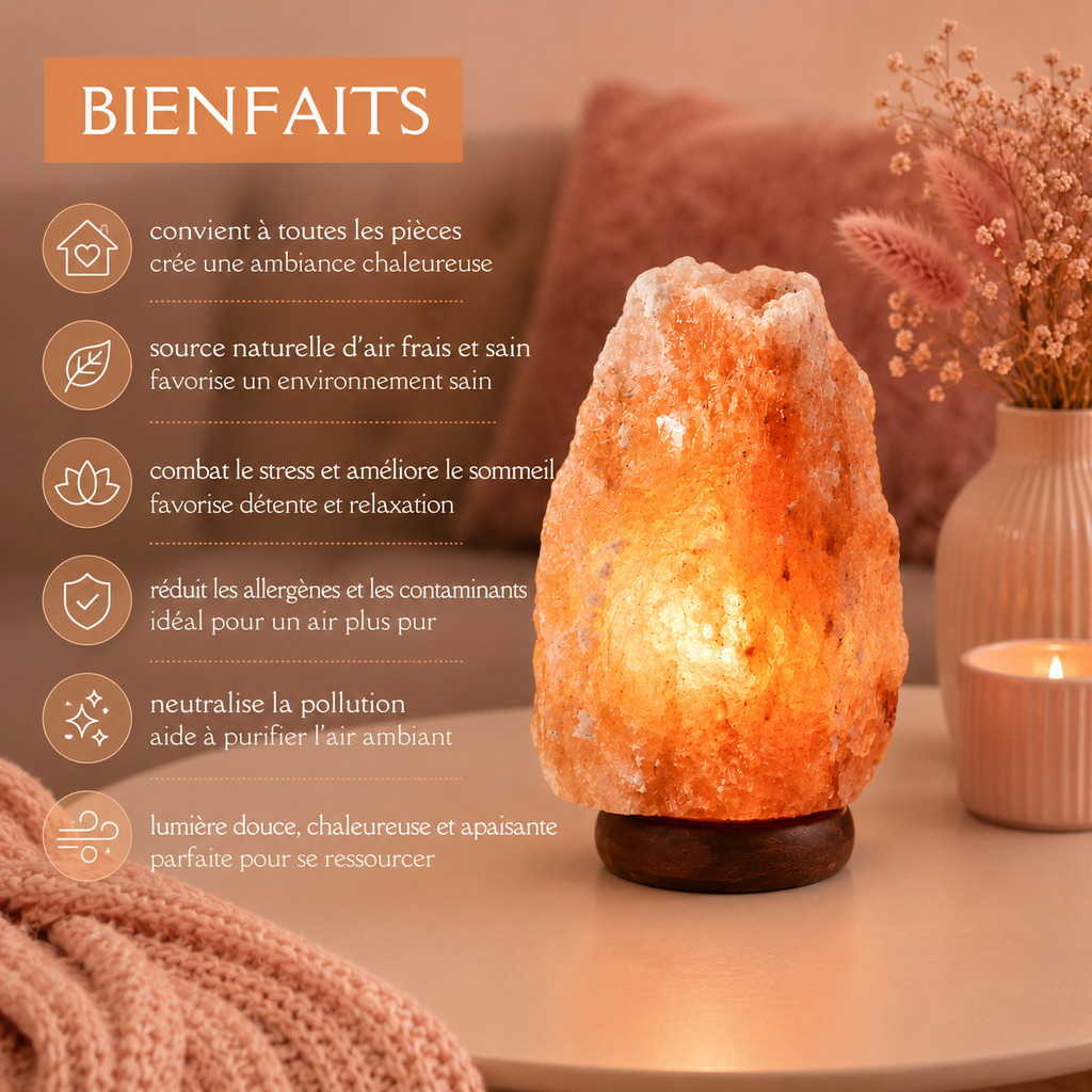 Lampe sel de l'Himalaya sphère sur USB - de 10 à 14 cm x de 17 à 23 cm