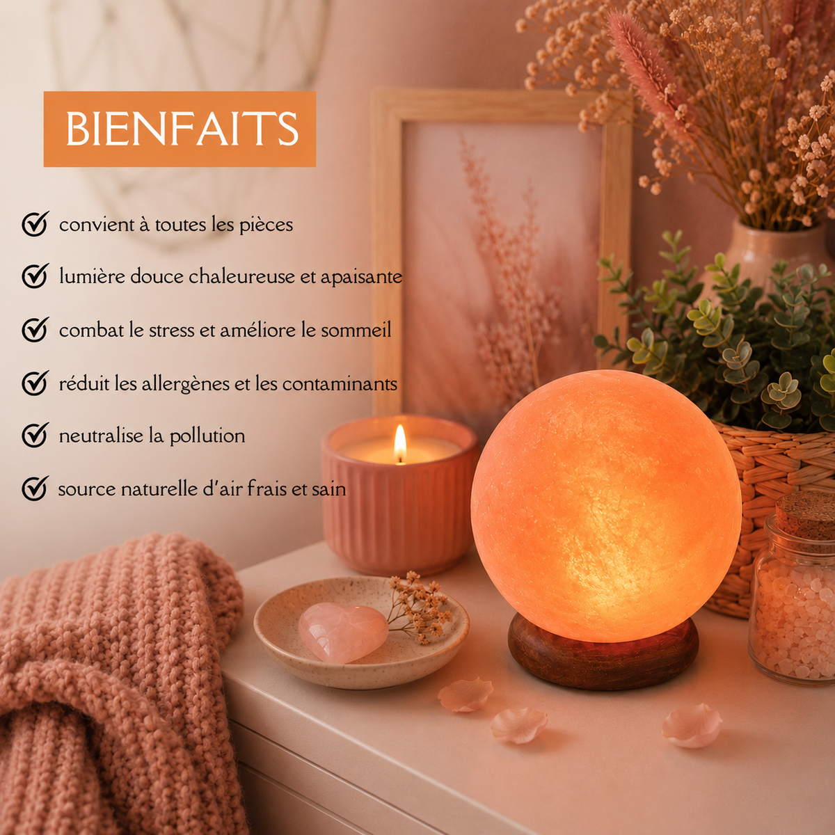 Lampe sel de l'Himalaya sphère sur USB - 8 cm x 8 cm