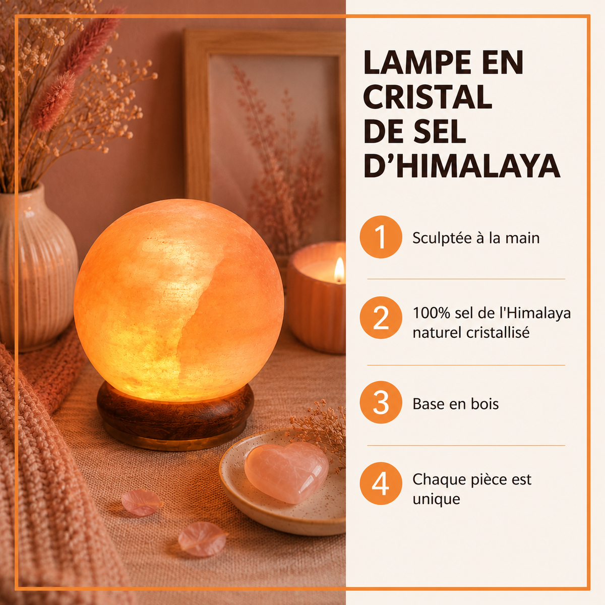 Lampe sel de l'Himalaya sphère sur USB - 8 cm x 8 cm