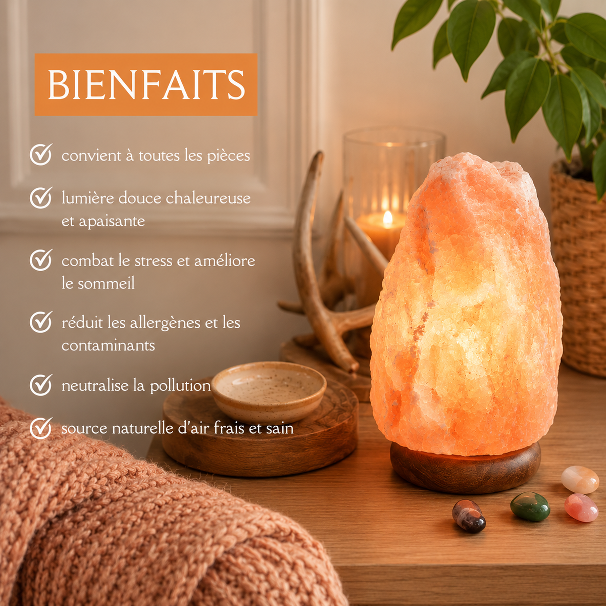 Lampe USB en cristal de sel de l'Himalaya Rock - 12 cm