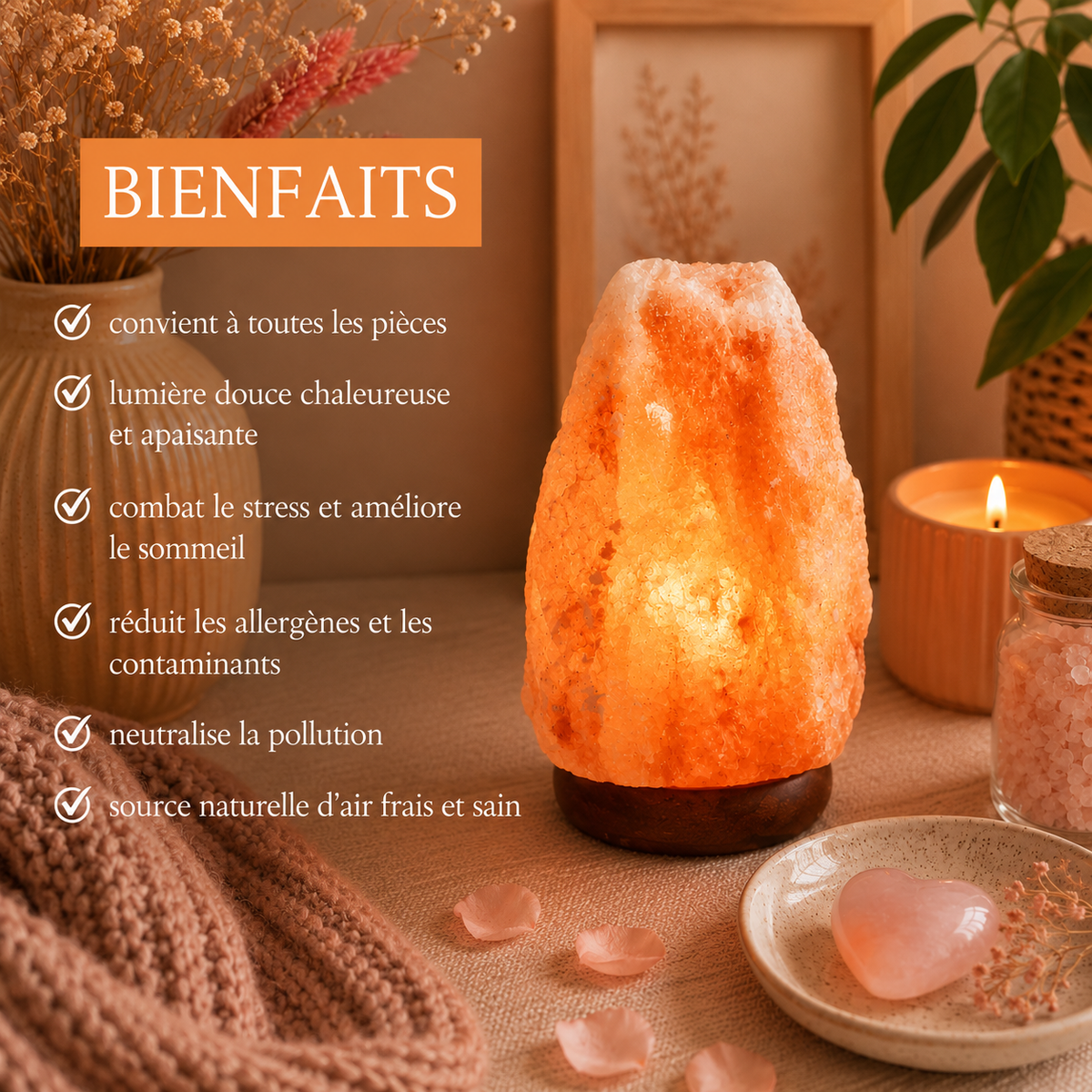 Lampe USB en cristal de sel de l'Himalaya Rock - 12 cm