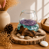 Mini bol à poisson rouge en verre fondu sur bois