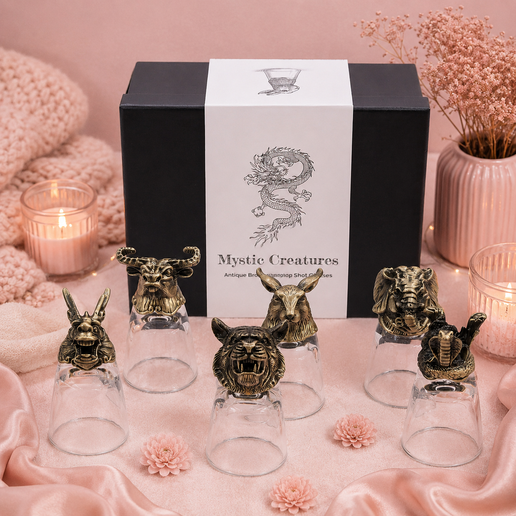 Coffret 6 Verres à shot bottom up (50 ml) - Créatures mystiques - Bronze antique
