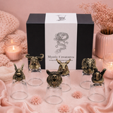 Coffret 6 Verres à shot bottom up (50 ml) - Créatures mystiques - Bronze antique